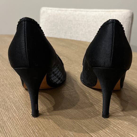 Nina Shoes Womens 7.5 M Dress Peep Toe Stiletto Heels Pump Slip On Black Mesh - Picture 4 of 6